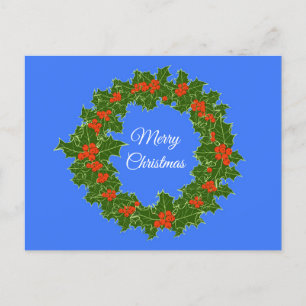 Merry Red Berry & Holly Wreath for Christmas  Holiday Postcard