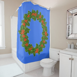 Merry Red Berry & Holly Wreath for Christmas Shower Curtain
