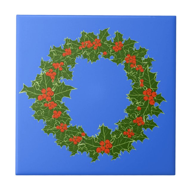 Merry Red Berry & Holly Wreath for Christmas  Tile (Front)