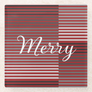 Merry -Red, Gray, Black, White Stripes Glass Coaster