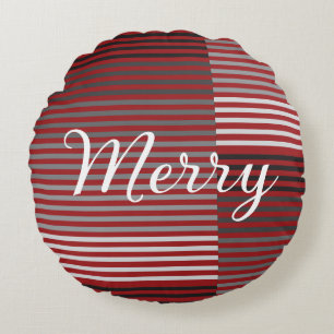 Merry -Red, Gray, Black, White Stripes Round Cushion