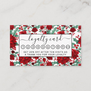 Merry Red Poinsettia Flowers Ivy Leaves Watercolor Loyalty Card