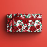 Merry Red Poinsettia Flowers Ivy Leaves Watercolor Wrapping Paper Sheet<br><div class="desc">This festive and beautiful pattern is perfect for the Christmas season. It features bright neon red, burgundy red, and sage green poinsettia flowers, ivy leaves, and holly berries on top of a simple white background. It's elegant, modern, artsy, and pretty; the perfect design for wintertime. Stylise with this one-of-a-kind pattern...</div>