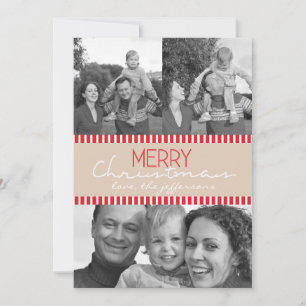 Merry Red Stripes photo Christmas greeting card