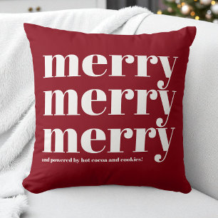 Merry Red White Typography Fun Christmas  Cushion