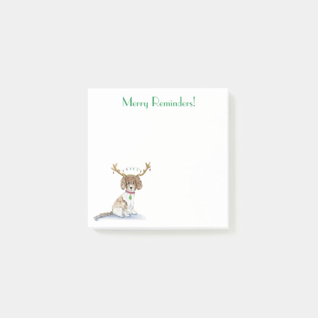 Merry Reminders! Watercolor Labradoodle Xmas Post-it Notes (Front)