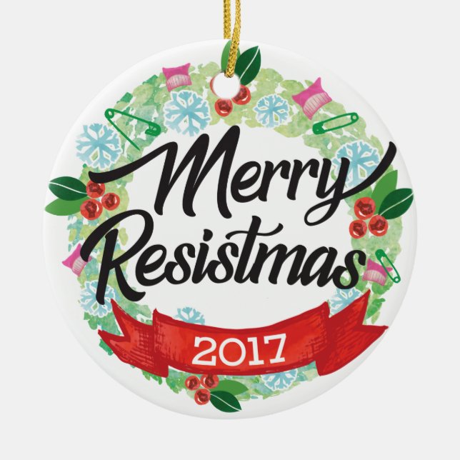 Merry Resistmas Holiday Ornament (Front)
