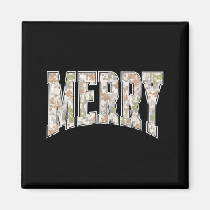 Merry Retro Letter Font Minimal Holiday Christmas Magnet