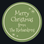 Merry Retro Vintage Minimal Cute Christmas Green Classic Round Sticker<br><div class="desc">Merry Retro Vintage Minimal Midcentury Christmas. Simple,  cute,  and cheerful,  with a fun mid-century 50s 60s vibe. In red and cream. By Kierkegaard Design Studio.</div>