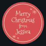 Merry Retro Vintage Personalised Cute Christmas Classic Round Sticker<br><div class="desc">Merry Retro Vintage Minimal Midcentury Christmas. Simple,  cute,  and cheerful,  with a fun mid-century 50s 60s vibe. In red and cream. Text can be customised / personalised. By Kierkegaard Design Studio.</div>