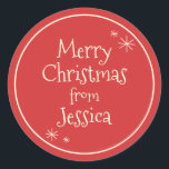 Merry Retro Vintage Personalised Cute Christmas Classic Round Sticker<br><div class="desc">Merry Retro Vintage Minimal Midcentury Christmas. Simple,  cute,  and cheerful,  with a fun mid-century 50s 60s vibe. In red and cream. Text can be customised / personalised. By Kierkegaard Design Studio.</div>