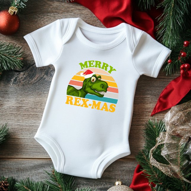 Merry Rex-mas Christmas Dinosaur Cute Dino Baby Bodysuit (Creator Uploaded)