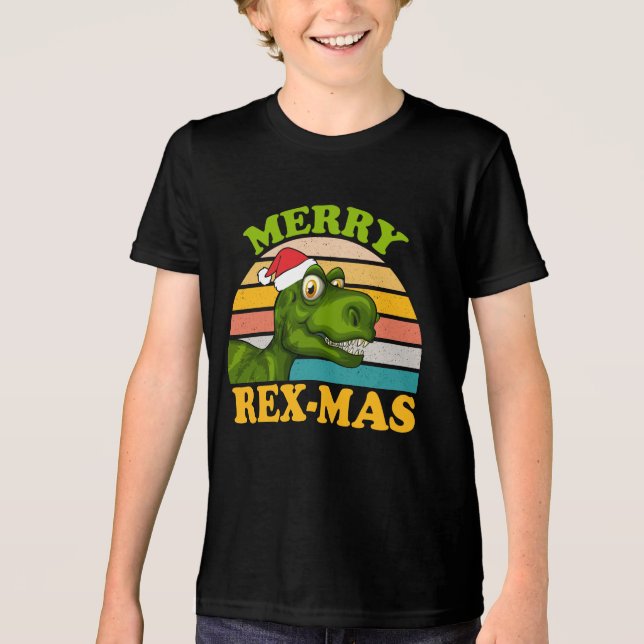 Merry Rex-mas Christmas Dinosaur Cute Dino Tri-Blend Shirt (Front)