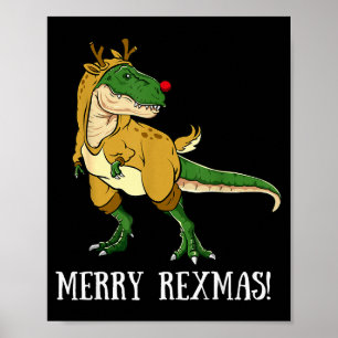 Merry Rexmas Reindeer T-rex Rudolph Dinosaur Chris Poster