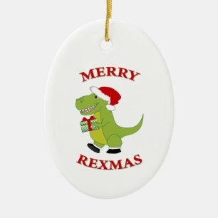 Merry Rexmas T-Rex dinosaur design Ceramic Tree Decoration