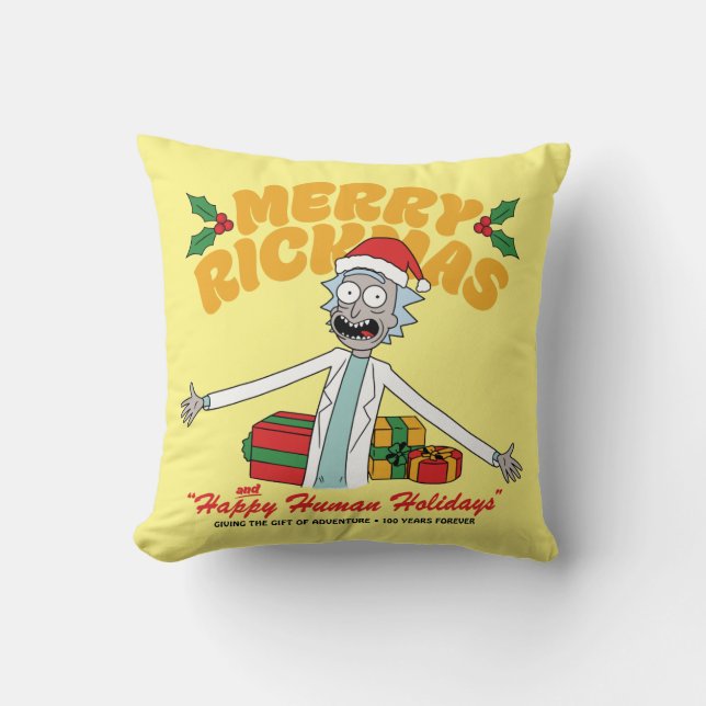 Merry Rickmas and Happy Human Holidays Cushion (Front)