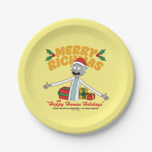 Merry Rickmas and Happy Human Holidays Paper Plate (Front)