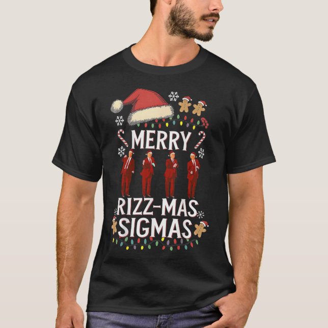Merry Rizz Mas Sigmas Gen Alpha Trump Christmas Pj T-Shirt (Front)