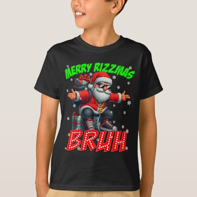 Merry Rizzmas Bruh Graphic Santa Pjs Christmas Xma T-Shirt (Front)