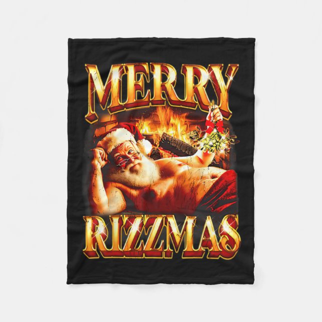 Merry Rizzmas Kids Teens School Funny Christmas Sa Fleece Blanket (Front)