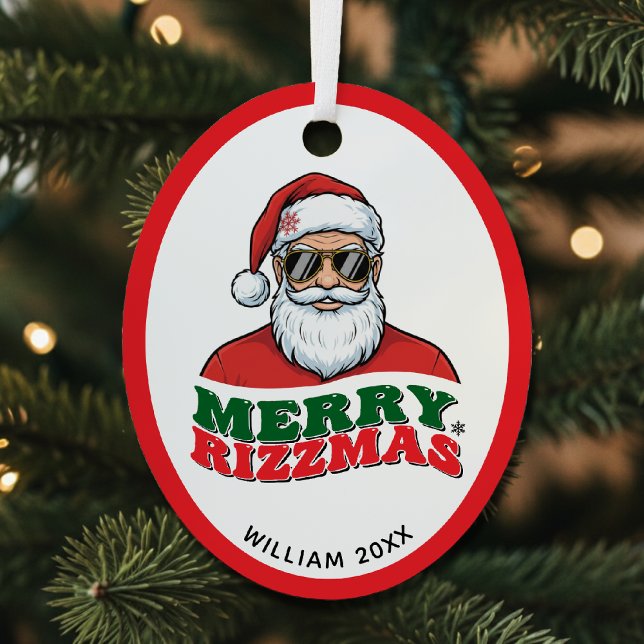Merry Rizzmas Retro Santa Claus Funny Christmas Metal Tree Decoration (Merry Rizzmas Retro Santa Claus Funny Christmas Metal Ornament
)