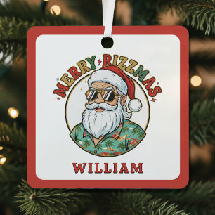 Merry Rizzmas Santa Claus in Sunglasses Funny Xmas Metal Tree Decoration