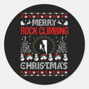 Merry Rock Climbing Christmas Ugly Sweater Outdoor Classic Round Sticker