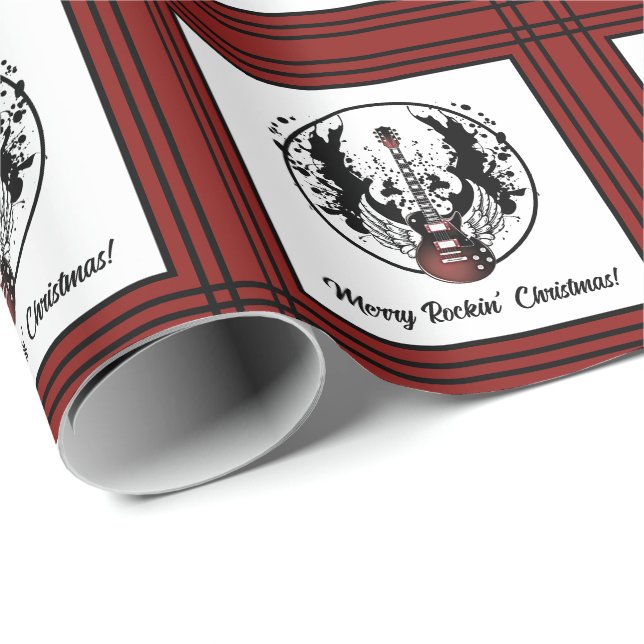 Merry Rockin Christmas Guitar Rock & Roll Musician Wrapping Paper (Roll Corner)