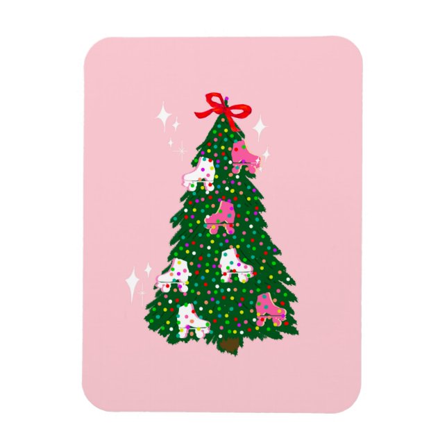 Merry Roller Skates Ornaments Christmas Tree Pink  Magnet (Vertical)