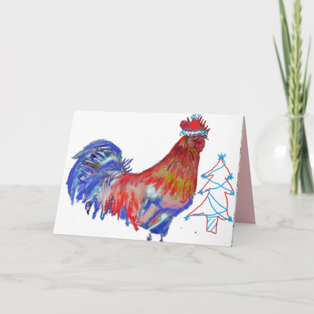 Merry Rooster-Mus Christmas Card (Front)