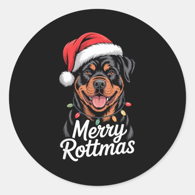 Merry Rottmas Rottweiler Holiday Humor Dog Lovers  Classic Round Sticker (Front)