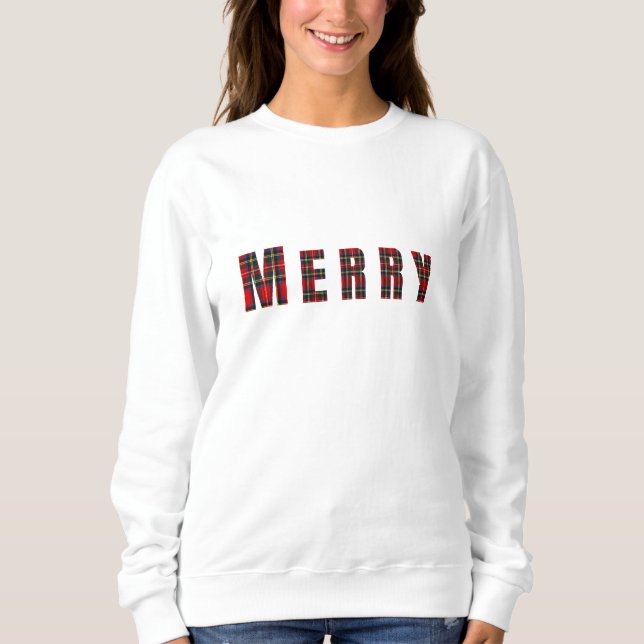 MERRY Royal Stewart Red Christmas Plaid Sweatshirt (Front)