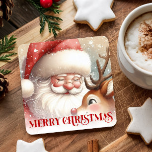 Merry Santa and Rudolph Festive Christmas Coasters
