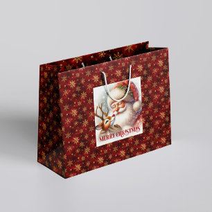 Merry Santa Claus and Rudolph Christmas Gift Bag