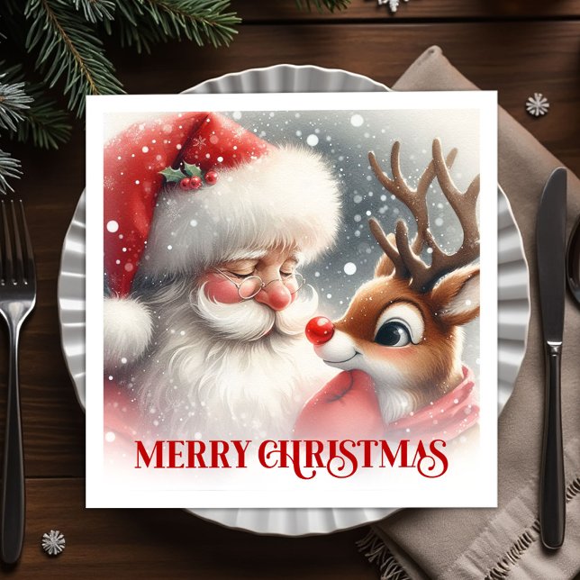 Merry Santa Claus Rudolph Holiday Party Dinner   Napkin (Merry Santa Claus Rudolph Holiday Party Dinner Napkins

)