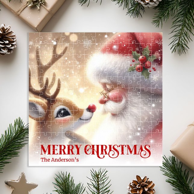 Merry Santa Claus Rudolph Personalized Kids Gift  Jigsaw Puzzle (Merry Santa Claus Rudolph Personalized Kids Gift Puzzle

)