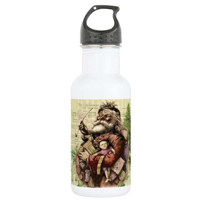Merry Santa Claus Tree Classic Illustration 532 Ml Water Bottle (Front)