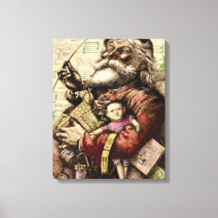 Merry Santa Claus Tree Classic Illustration Canvas Print