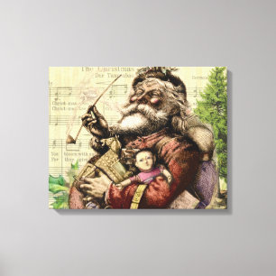 Merry Santa Claus Tree Classic Illustration Canvas Print