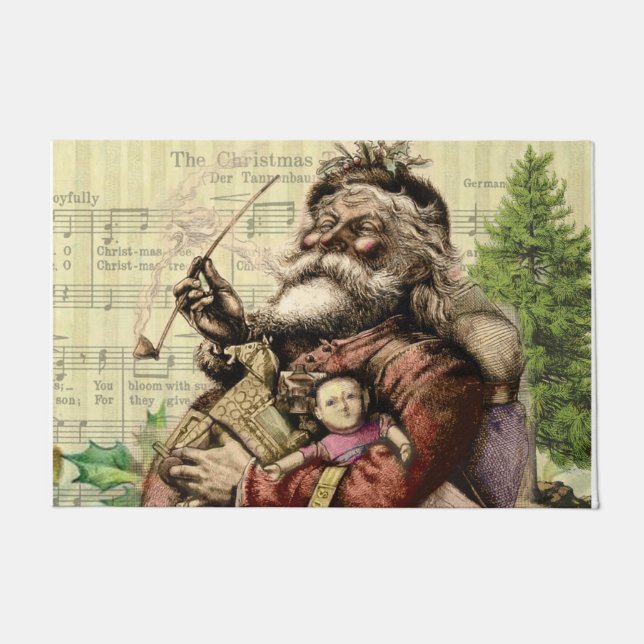 Merry Santa Claus Tree Classic Illustration Doormat (Front)