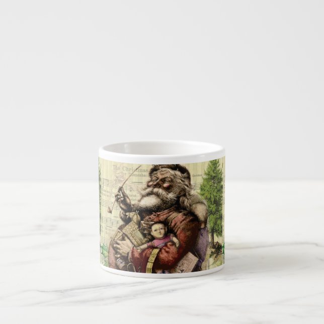 Merry Santa Claus Tree Classic Illustration Espresso Cup (Front)