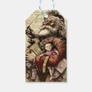 Merry Santa Claus Tree Classic Illustration Gift Tags