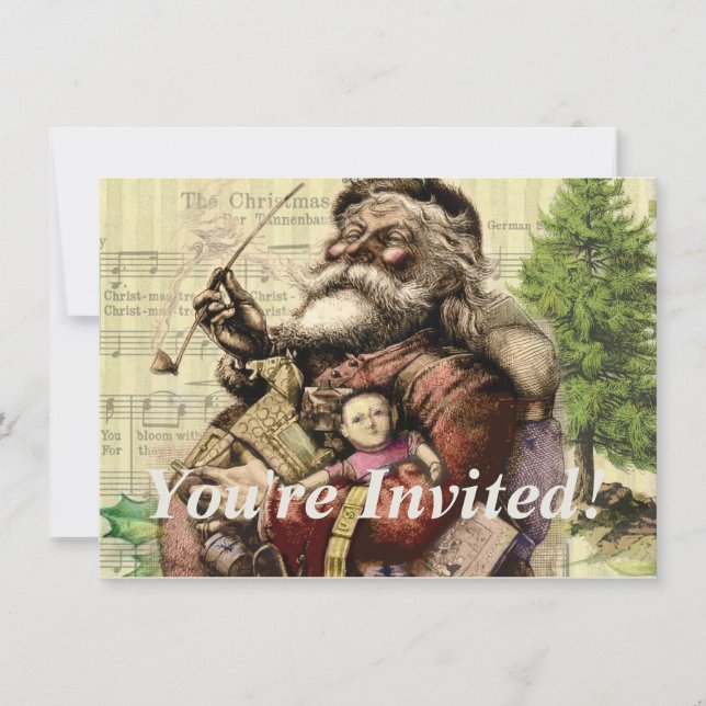 Merry Santa Claus Tree Classic Illustration Invitation (Front)