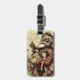 Merry Santa Claus Tree Classic Illustration Luggage Tag
