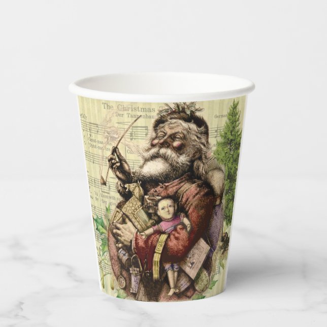 Merry Santa Claus Tree Classic Illustration Paper Cups (Front)