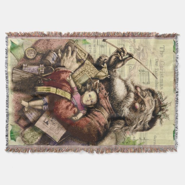 Merry Santa Claus Tree Classic Illustration Throw Blanket (Front)
