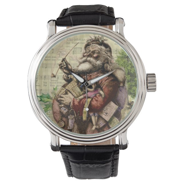 Merry Santa Claus Tree Classic Illustration Watch (Front)