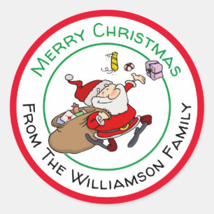 Merry Santa Delivering Christmas Presents Classic Round Sticker