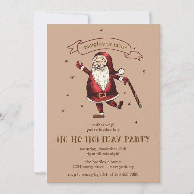 Merry Santa HO HO Holiday Party Invitation (Front)