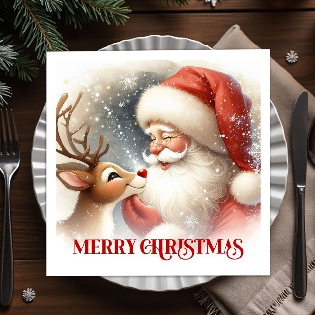 Merry Santa Rudolph Christmas Dinner Napkins (Merry Santa Rudolph Christmas Dinner Napkins)